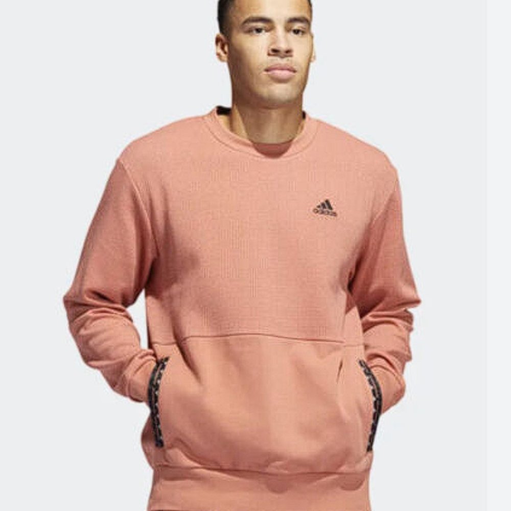 NWT Adidas Postgame Waffle Crew Neck Sweatshirt Orange Long Sleeve